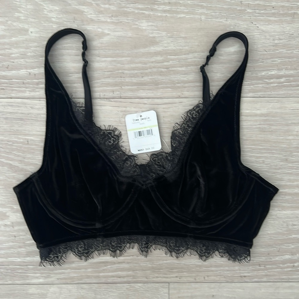 Free People Velvet Black Lace Bustier Top - Picture 1 of 3